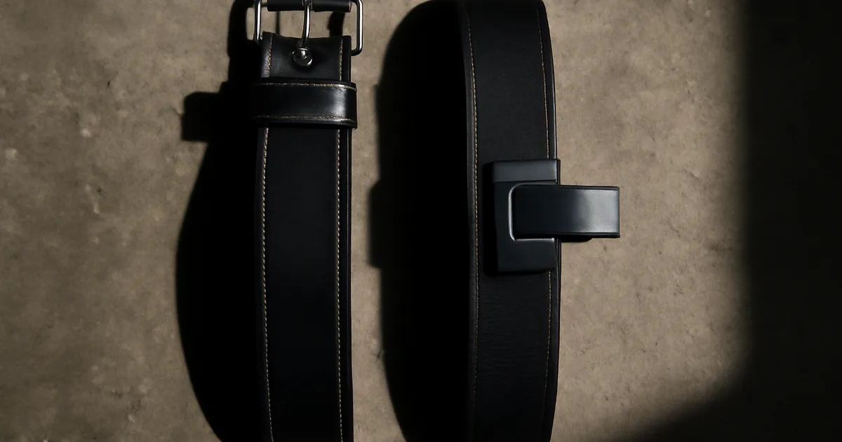 Deux ceintures de levée crossfit alignées : powerlifting cuir 10mm et lever Velcro 13mm